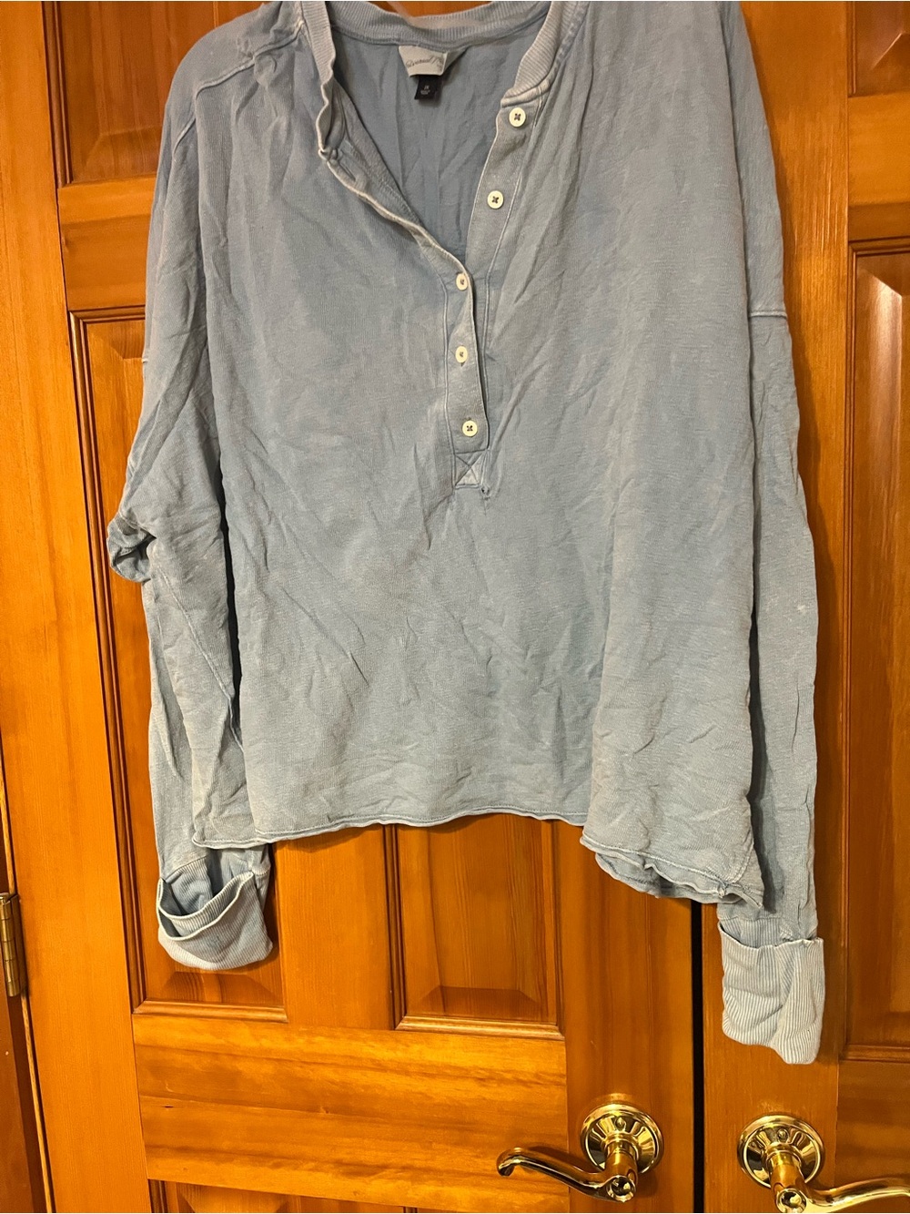Women’s light blue Henley Long Sleeve – 2X cropped
